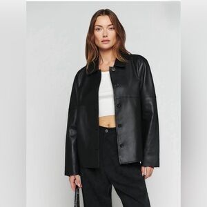 Veda Mercer Leather Shirt Jacket, size M